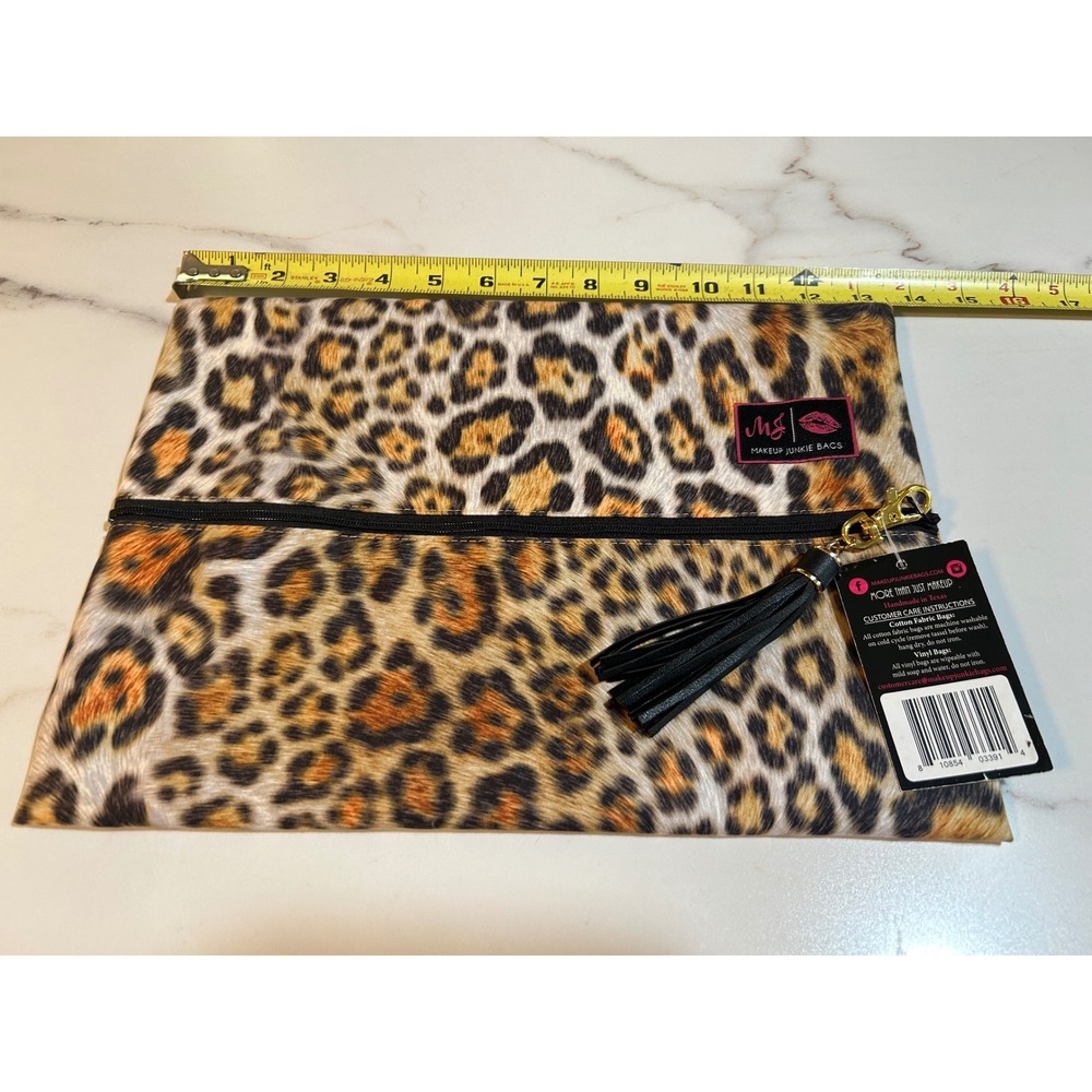 Makeup Junkie Bags Leopard Print Large Cosmetic Pouch Tassel Clutch NWT